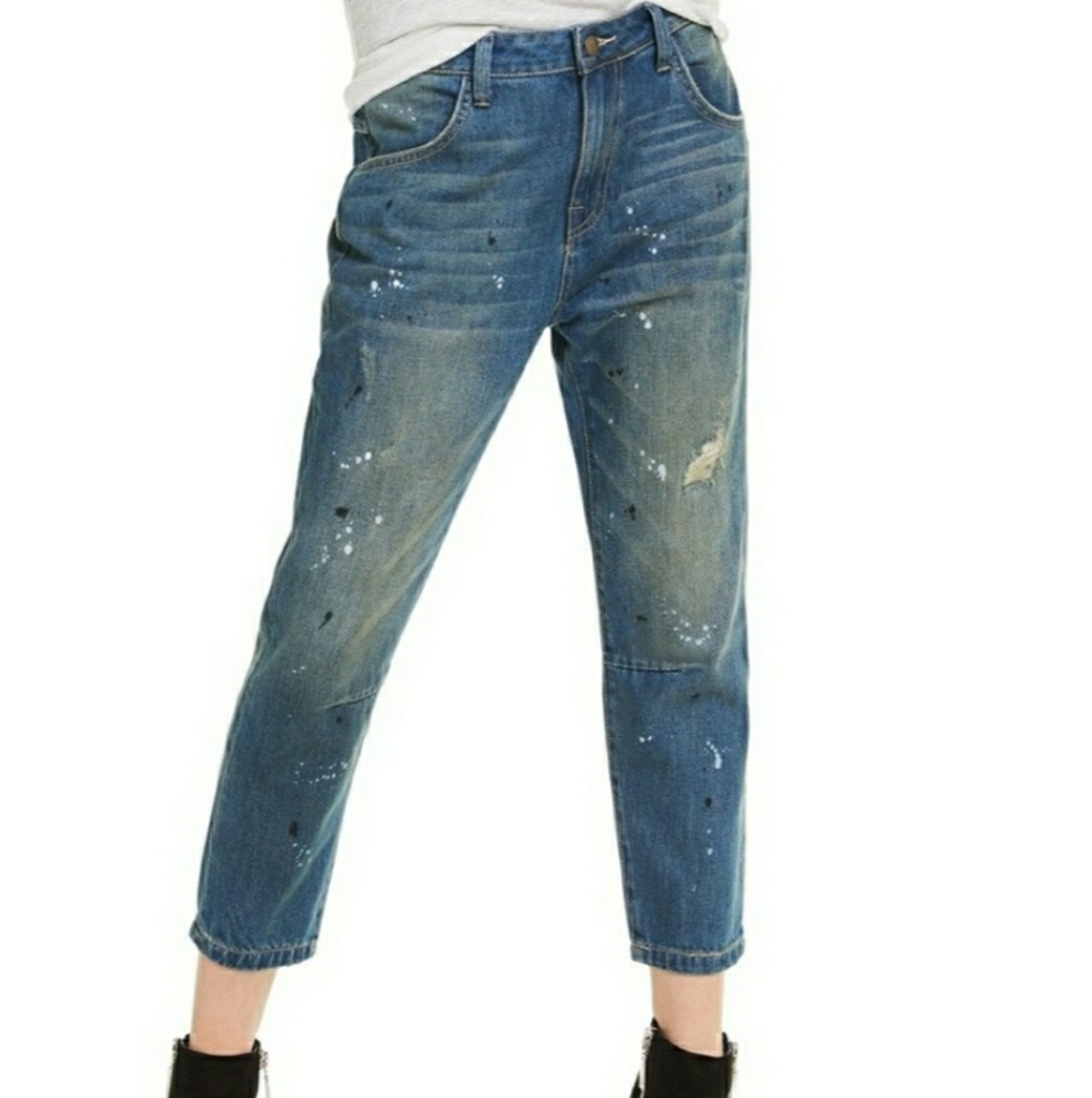 NEW WOMENS WILDFOX BAGGY CROP DISTRESSED JEANS NWT